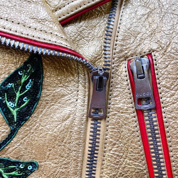 $7990 New Gucci Leather and Sequin Belt Runway Moto “LOVED” Jacket. - Picture 9 of 14